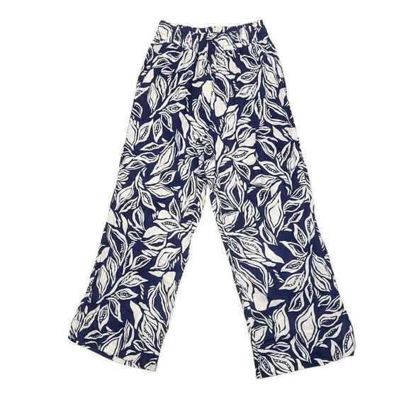 Panama Jack Pants - Panama Jack Pants Women's XS Navy Blue Floral Print Linen Blend Pull-on Elastic